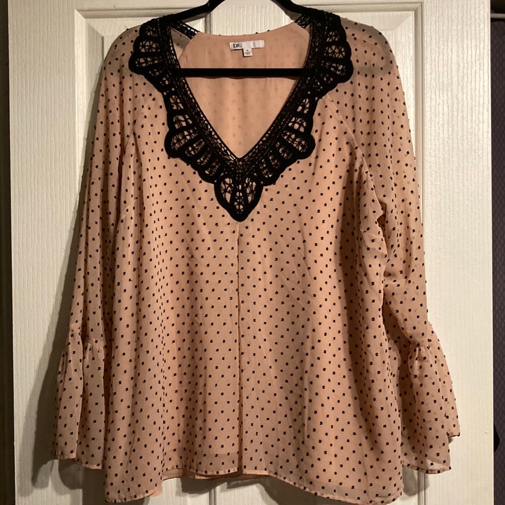 Long sleeve pink polka dot top